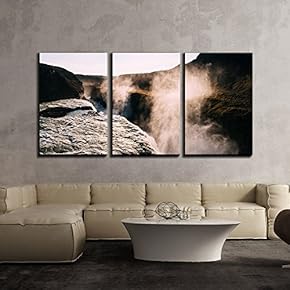3 Piece Canvas Wall Art - Spectacular Landscape of Waterfall - Modern Home Art Stretched and Framed Ready to Hang - 16"x24"x3 Panels