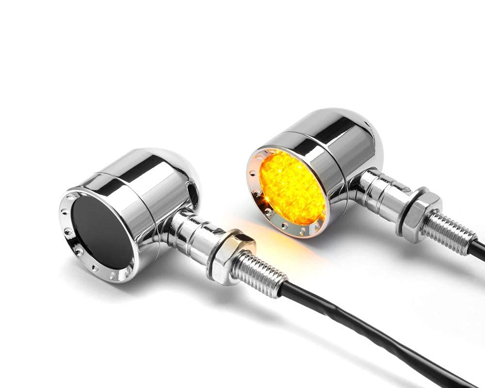 LED Motorbike Indicators Aluminium Contrast Cut - CHROME - Custom Bikes & Trikes