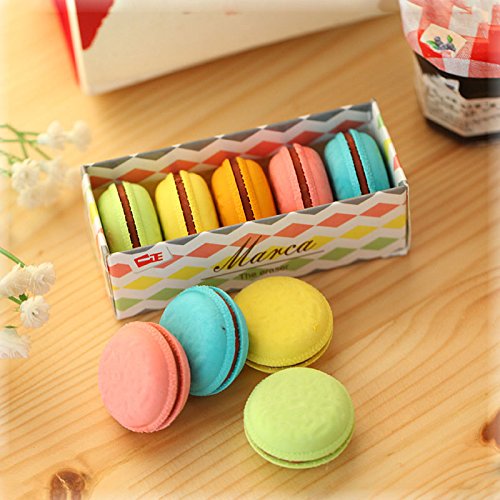 YIXIN Set of 5 Plastic Eraser Multi-colors Macarons Dorayaki Cookie Rubber for Pupils Kids School Office Stationary Kits