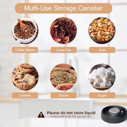 Coffee Bean Storage Container, Vacuum Glass Jar with Airtight Lid, Food Storage Containers - Perfect for Coffee Beans, Tea, Sugar, Candy, Spices, Rice (500ml/16.9 Ounces)