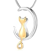 Minicremation Pet Cremation Jewelry Urn Necklace for Ashes Memorial Pendant Ashes Holder Keepsakes Jewelry for Ashes for Cat (Silver-Gold)