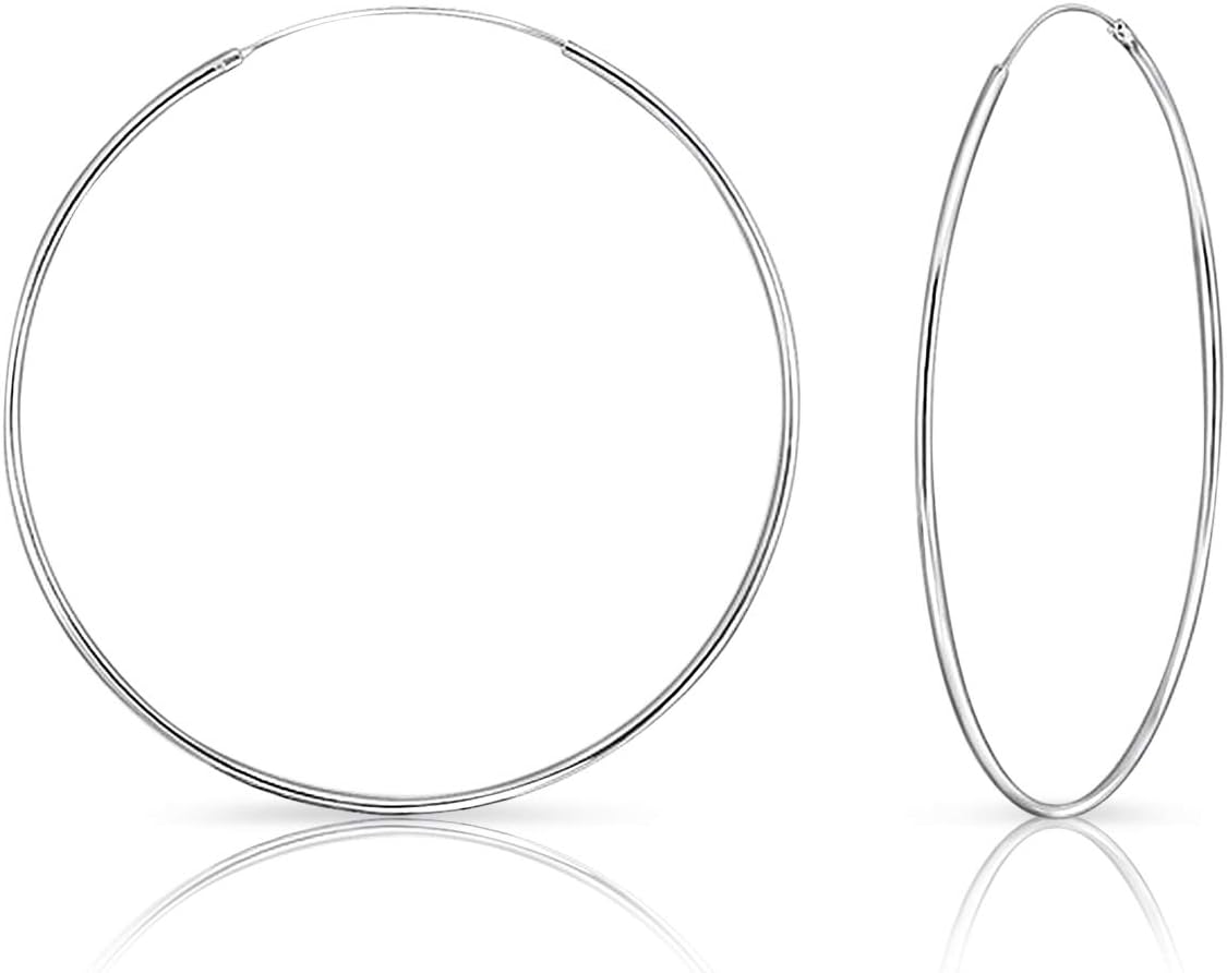 DTPsilverSterling Silver Hoops Earrings for Women and Men - Small Hoop Earrings - Large Hoops for Women - Mens Earring Hoop - Silver Sleeper Earings - Helix Earring/Cartilage/Huggies - Size 8 mm to 80 mm