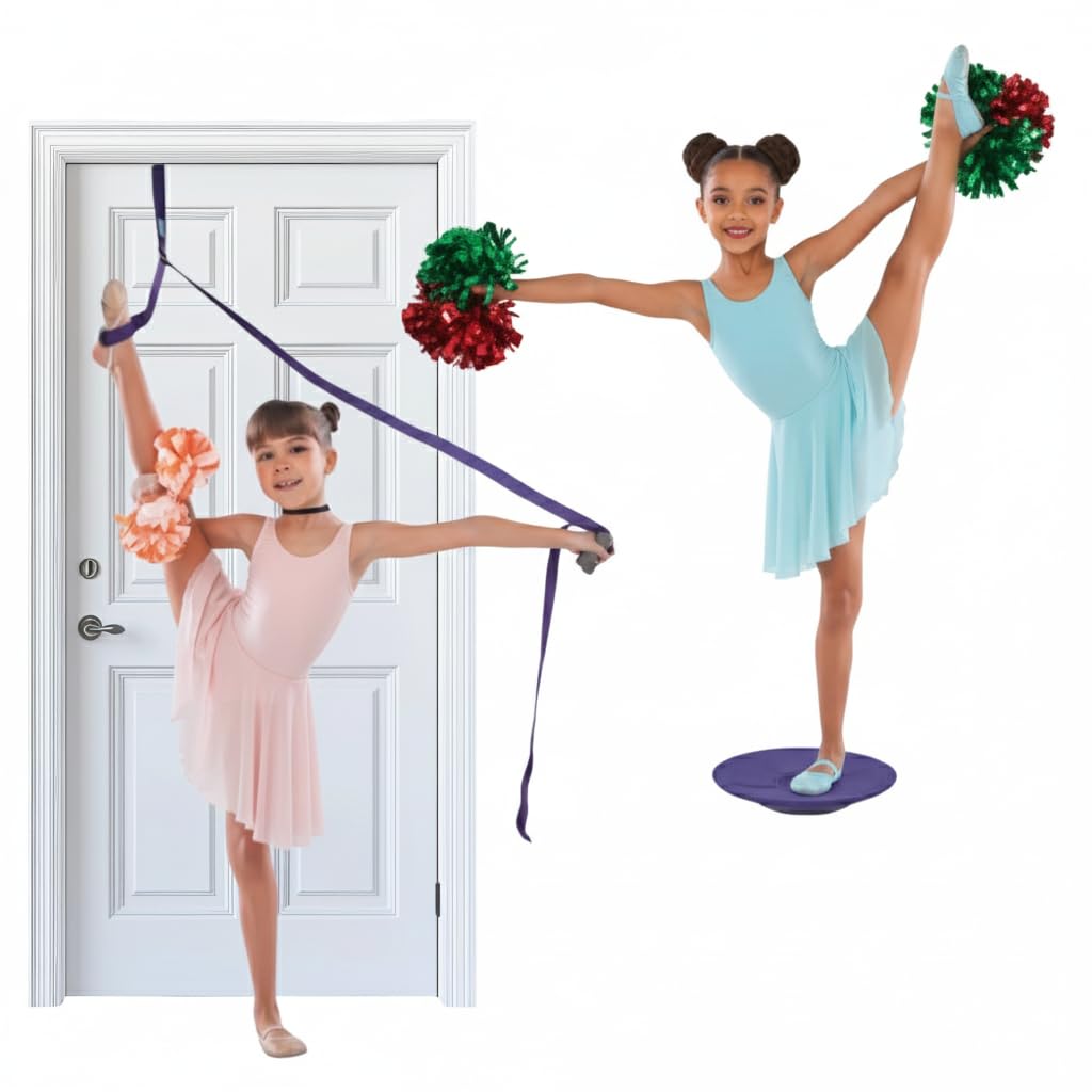 Cheerleading and Figureskating Trainer Stretching and Balance, 2 Pc. Set, Stretching, Disc Core Board and Flexibility Equipment Strap for Dance, Gymnastics, Turning, Stunt