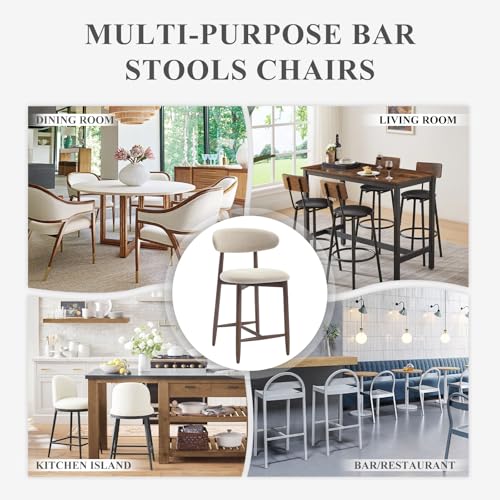 COLAMY Counter Height Bar Stools Set of 6, Kitchen Bar Stools with Back, Mid Century Modern Upholstered, with Wood Legs for Kitchen Island Dining Room, Beige