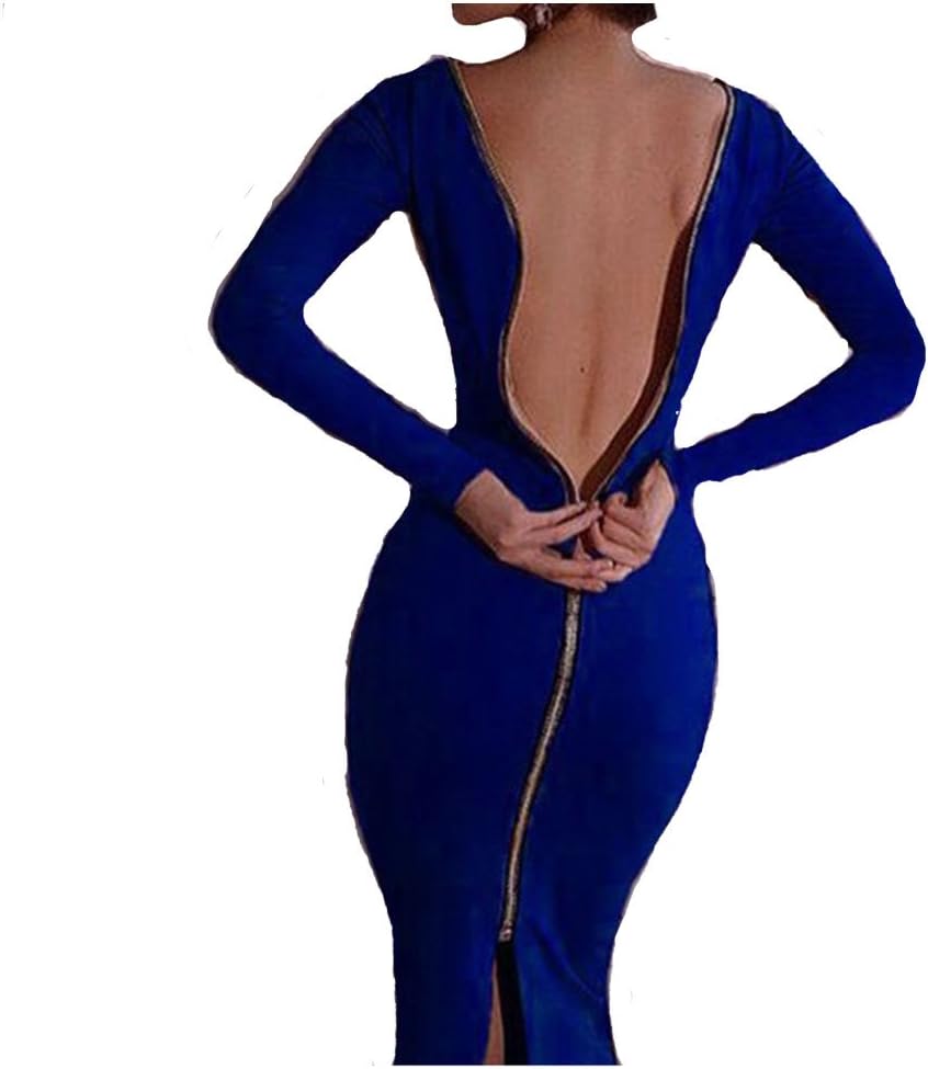 Trendy Women's Knee Length Dress Long-sleeve Zipped Dress Stretchy Bodycon Dress Fall Boat Neck Dress