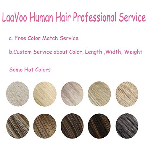 LaaVoo 18" Straight Long Ponytail Human Hair Extension Hairpiece Wrap Around Pony Tail Clip in Hair Extensions For Girl Lady Woman Highlight Color Light Brown to Light Blonde 80g