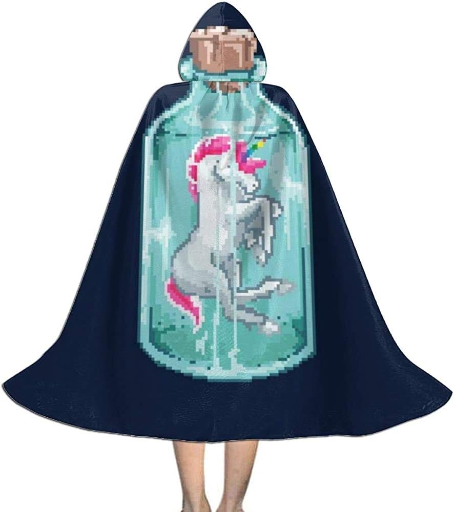 Not Applicable Wizard Cloak Uni Corn In A Bottle Pixel Art Unisex Kids Hooded Cloak Cape Personalized Wizard Cloaks 118cm Amazon Co Uk Kitchen Home