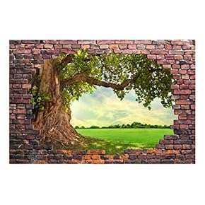 Wall26 - Large Wall Mural - Majestic Scenery Viewed Through a Broken Brick Wall | 3D Visual Effect Self-Adhesive Vinyl Wallpaper/Removable Modern Decorating Wall Art - 66" x 96"