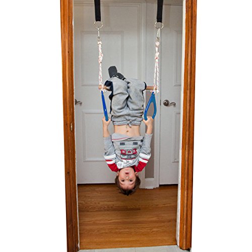 DreamGYM Doorway Swing for Kids Indoor Trapeze Bar and Blue Gymnastic