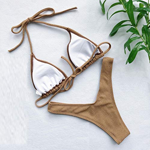 iYBUIA Women's Sequin Bikini Set Solid Two Piece Swimsuit TFilled Bra Beachwear Khaki