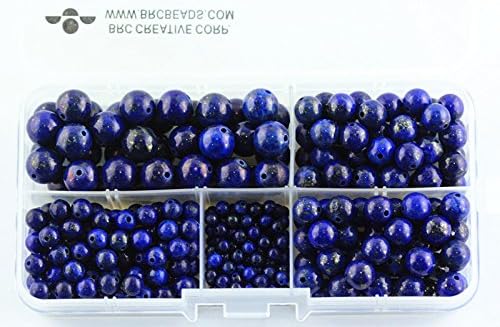 BRCbeads Blue Lapis Lazuli Natural Gemstone Loose Beads Round Value Box Set 340pcs Per Box for Jewelry Making (Plastic Container is Included)-4,6,8,10mm