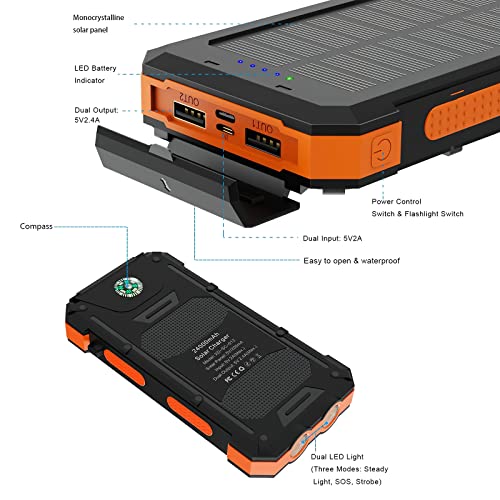 XDRAGON Solar Power Bank 24000mAh External Battery Pack Portable