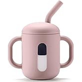 CLYMENE Silicone Training Cup with Straw & Handles | Baby Sippy Cup | Water Drinking Cup for Infants and Toddlers 6 Months+, 6 oz, Blush