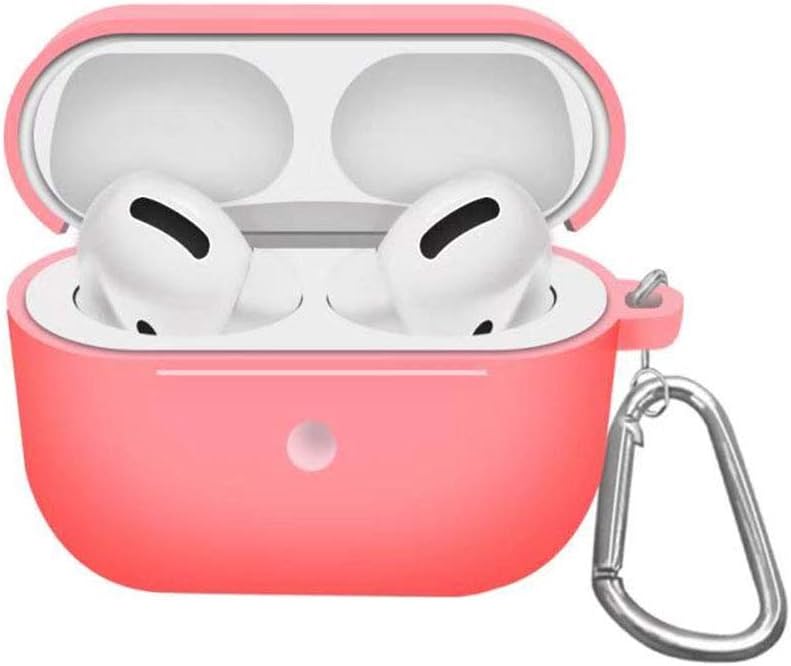 Silicone Protective Cover for AirPods Pro Case, iKNOWTECH [Front LED Visible] [Added Carabiner] Full Protection Shock Absorption Anti-Fall Anti-Scratch, Charging Port dust Plug (Red)