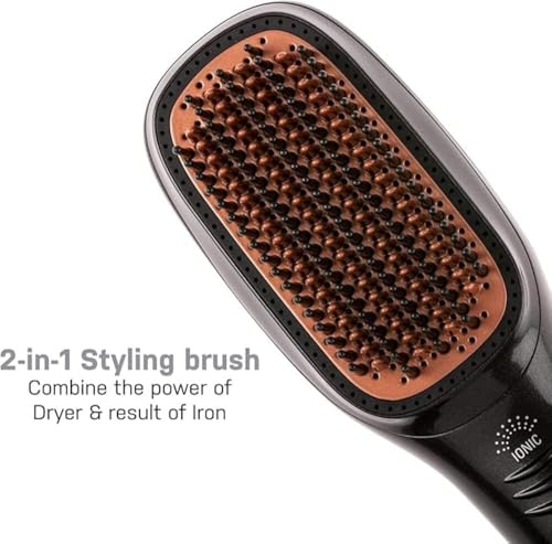 Joy Professional 2-in-1 Hot Air Styling Brush – 1200W Hair Dryer & Styler Volumizer with 3 Heat Settings, Ceramic Coating & Anti-Frizz Technology for All Hair Types (Black & Rose Gold) فرشاة الشعر