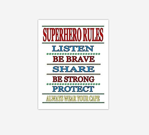 Superhero Rules Canvas Boy Bedroom Wall Art Navy Blue Yellow Red Baby Nursery Decor