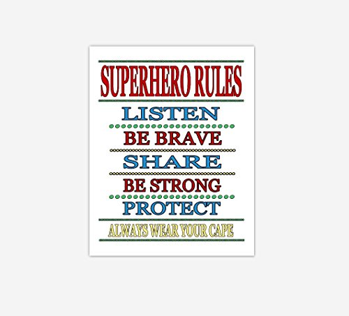 Superhero Rules Canvas Boy Bedroom Wall Art Navy Blue Yellow Red Baby Nursery Decor