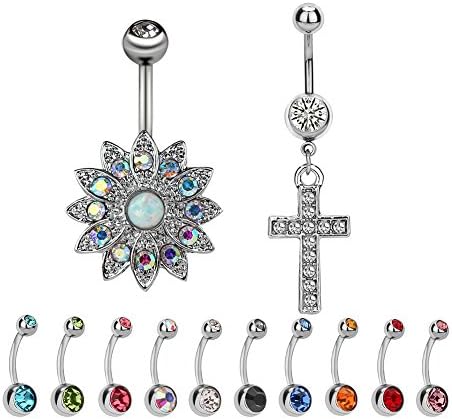 Belly Button Ring Jeweled Stainless Steel 14G Piercing Set 12-Piece Wxbox (2#)