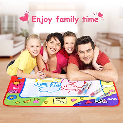 pipigo Water Doodle Mat, Kid Aqua Magic Drawing Mat Coloring Paint Pad for Toddlers with 4 Water Pens and 6 Models, Large Size for 2-3 Kids(31.5" X 23.6")