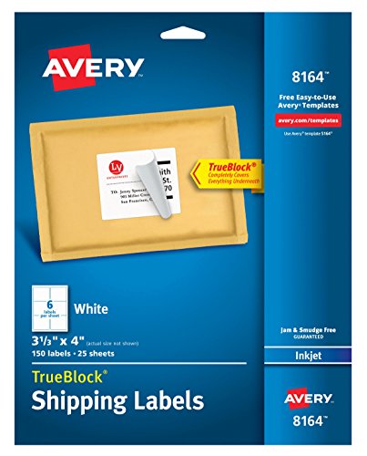 Avery Shipping Labels with TrueBlock Technology for Inkjet Printers , 3-1/3" x 4", Case Pack of 5 (8164)