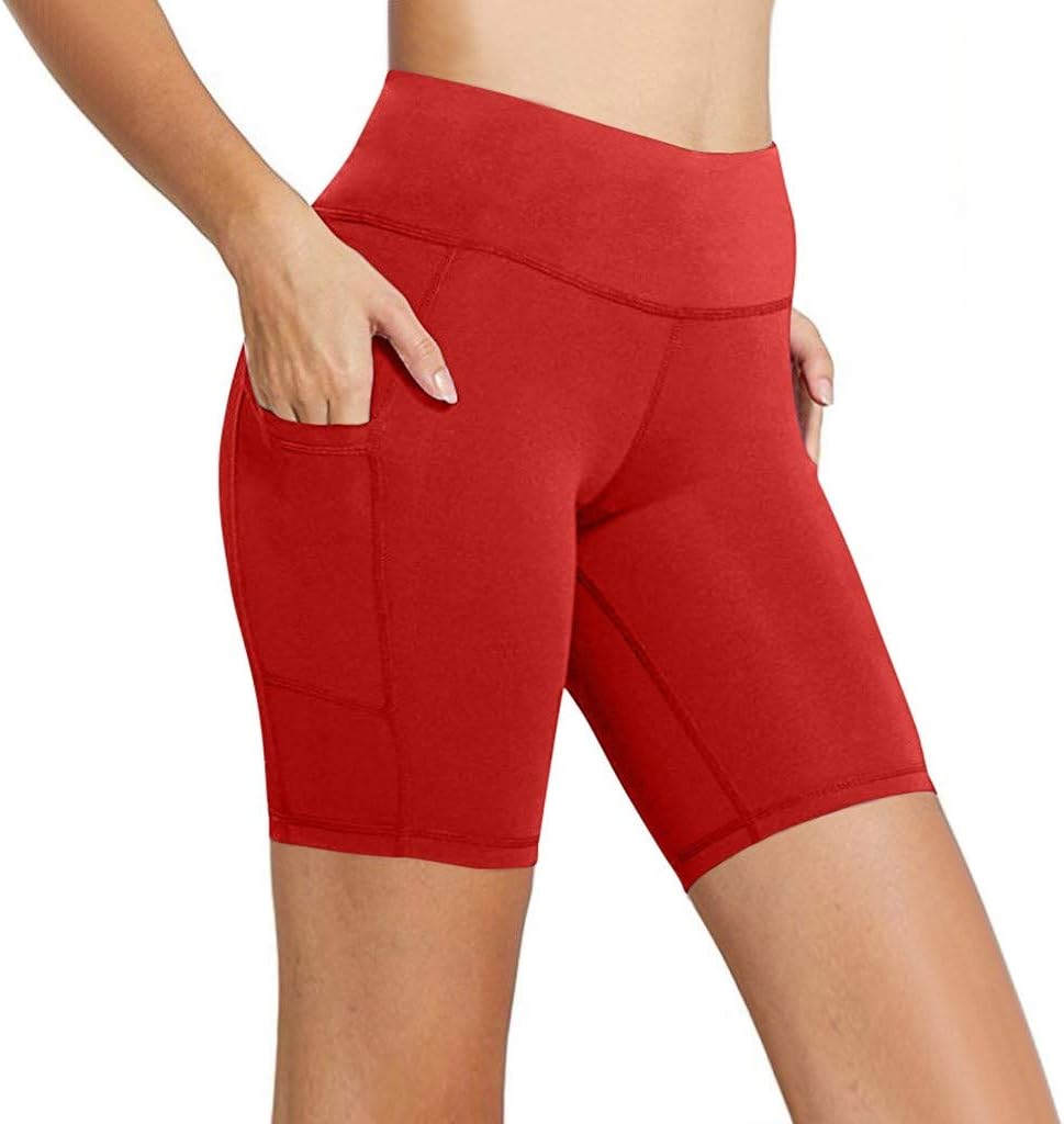 Bike Shorts with Pockets Women Hessimy Women's High Waist Workout Yoga Running Compression Shorts Tummy Control Side Pockets