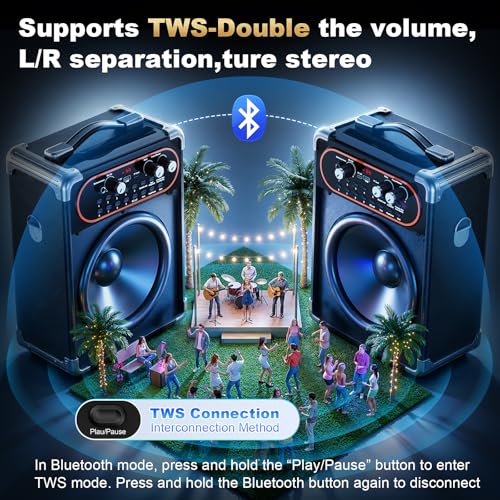 HWWR Karaoke Portable Bluetooth 5.3 Speaker with 2 Wireless Microphones for Adults, PA System with Echo Adjustment, Support TWS/TF Card/USB/AUX/TV Connected for Home Party Stage