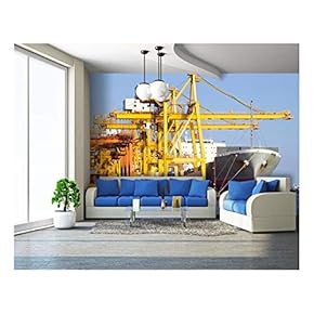 Cargo Industrial Ship Unloading Goods at Terminal Port - Removable Wall Mural | Self-Adhesive Large Wallpaper - 66x96 inches