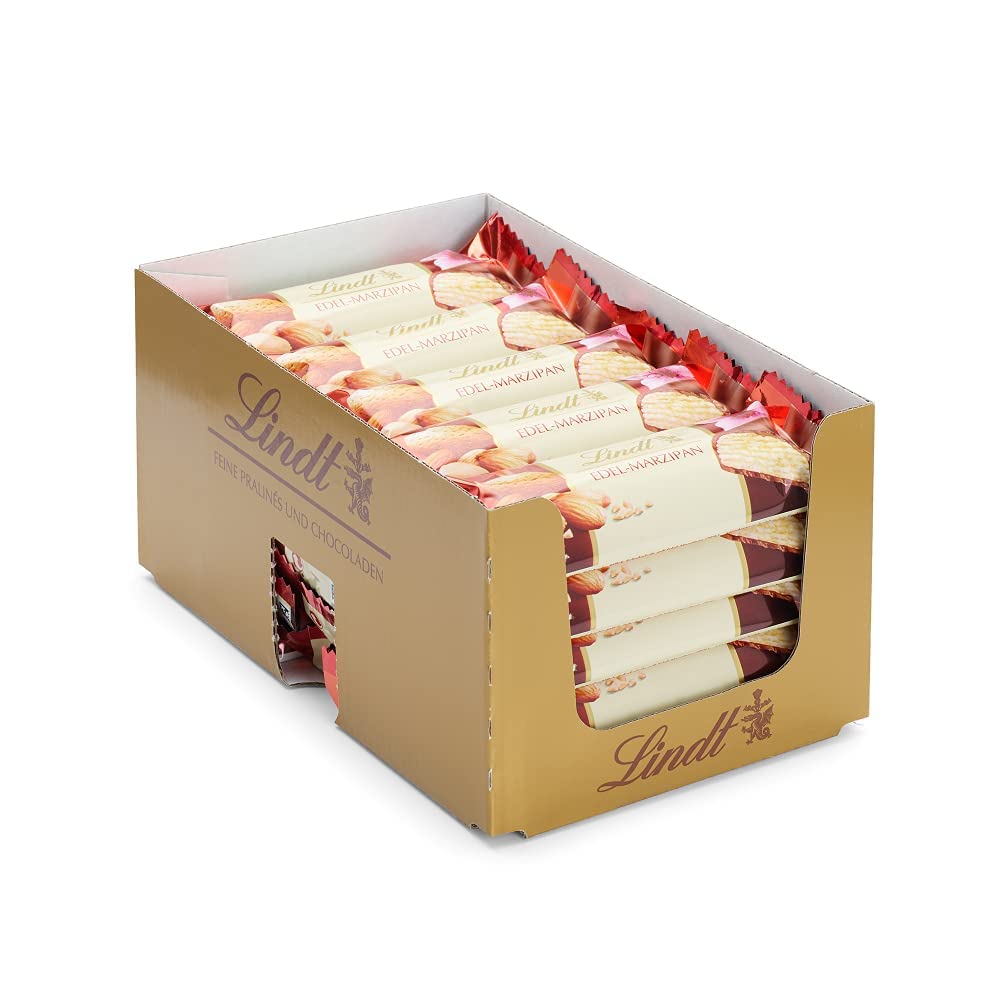 Lindt Schokolade Edel-Marzipan Riegel | 25 x 50g Riegel im Thekendisplay | 1250 g | pures Marzipan umhüllt von dunkler Schokolade | Schokoriegel | Schokoladen-Großpackung | Schokoladengeschenk