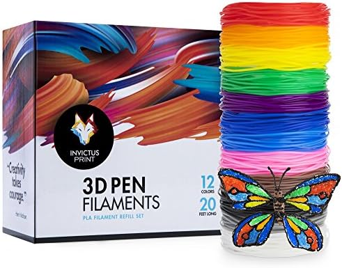 3D Pen/3D Printer Filament Refills 1.75mm (Over 200 Feet) - PLA Color Filaments for 3D Pens - Bonus Stencil eBook, Vibrant, Colorful Art Supplies for Kids and Artists (12 colors, 20 ft each)