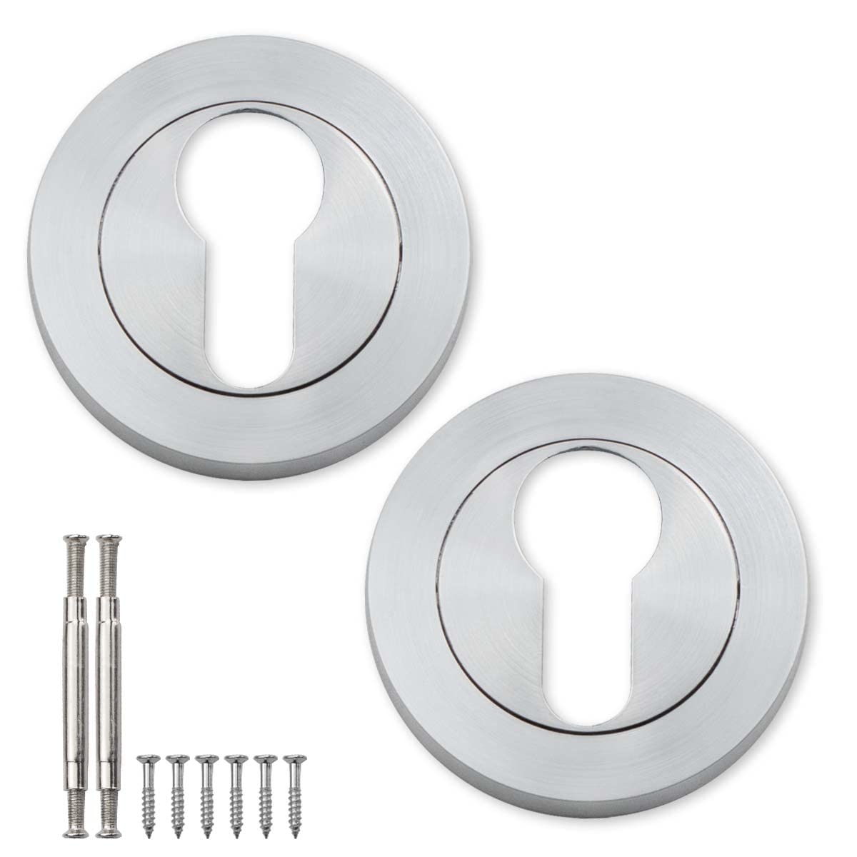 Bwintech 1 Pair 52MM Satin Chrome Lock Cylinder Hole Escutcheon Lock Cylinder Hole Cover