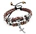 Suyi Multilayer Adjustable Leather Woven Braided Bangle Cross Bracelet Leaf Wrist Cuff Wristband
