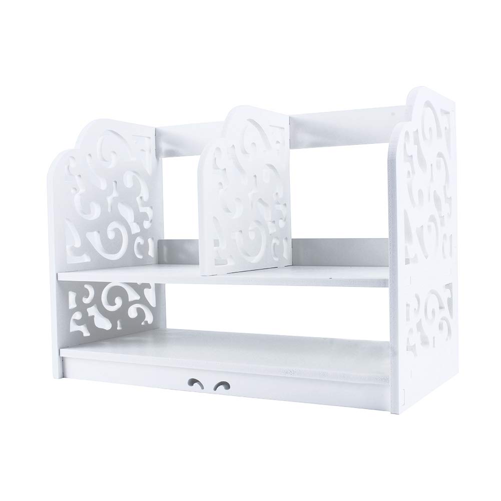 lyrlody Desktop Bookcase, Wood Carve Baroque Style Storage Shelf, Small Cosmetics Display for Home Office Bedroom Living Room