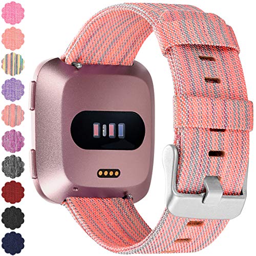 Maledan Replacement for Fitbit Versa Bands, Large, Orange Pattern