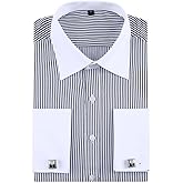 YST Y.S.T Men's French Cuff Dress Shirt Regular Fit Formal Tuxedo Shirts with Pocket & Cufflink
