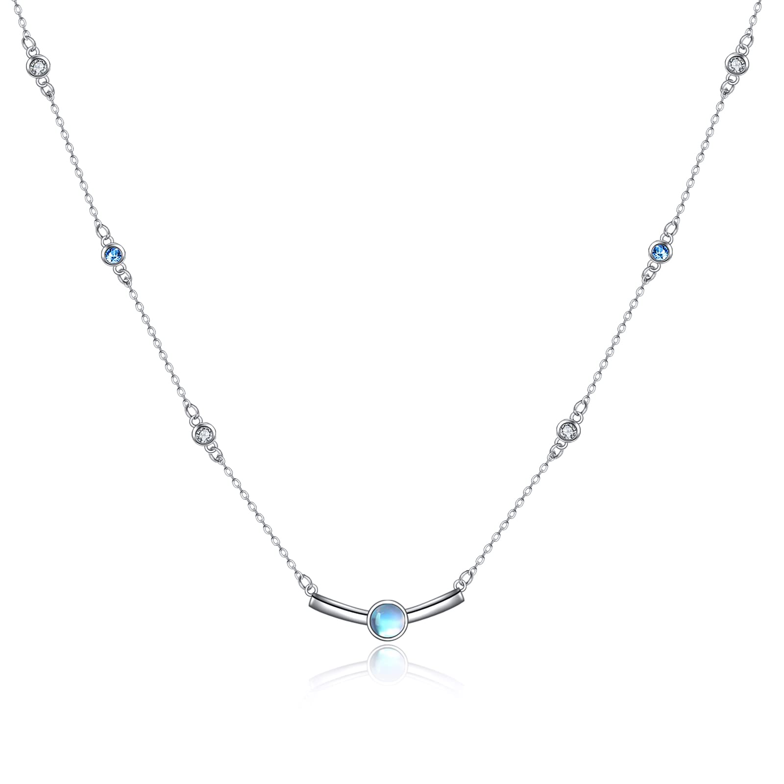VONALA Sterling Silver Moonstone Pendant Necklace - Moonstone Jewellery for Women & Girls
