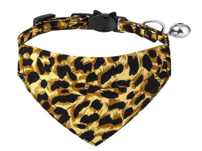 Bandana Cat Collars and Bell | Safe Quick Release Breakaway Buckle | ZACAL Cat Collars (Brown Leopard Print Bandana) — image 1