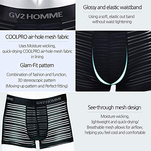 image for Feelvery Men's Mesh Flex-Fit See-Through Line Stretch Short Leg Boxer 