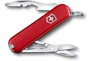 Victorinox Jetsetter Swiss Army Knife, Compact 7 Function Swiss Made Pocket Knife with Scissors, Magnetic Phillips Screwdriver and Key Ring – Red
