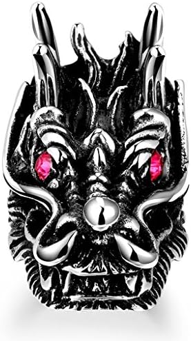 Focus Jewel Men's Stage Stainless Steel Punk Rock Dragon Head Rings with Rosy Stone Eyes Party Jewelry