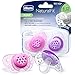 Chicco Flair Orthodontic BPA-Free Pacifier with Reusable Sterilizing Case, 2-Pack, Pink/Purple, 6-12m