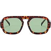 piscm Trendy Hexagon Aviator Sunglasses for Women Men 70s Retro Square Flat Top Geometric Sun Glasses Shades