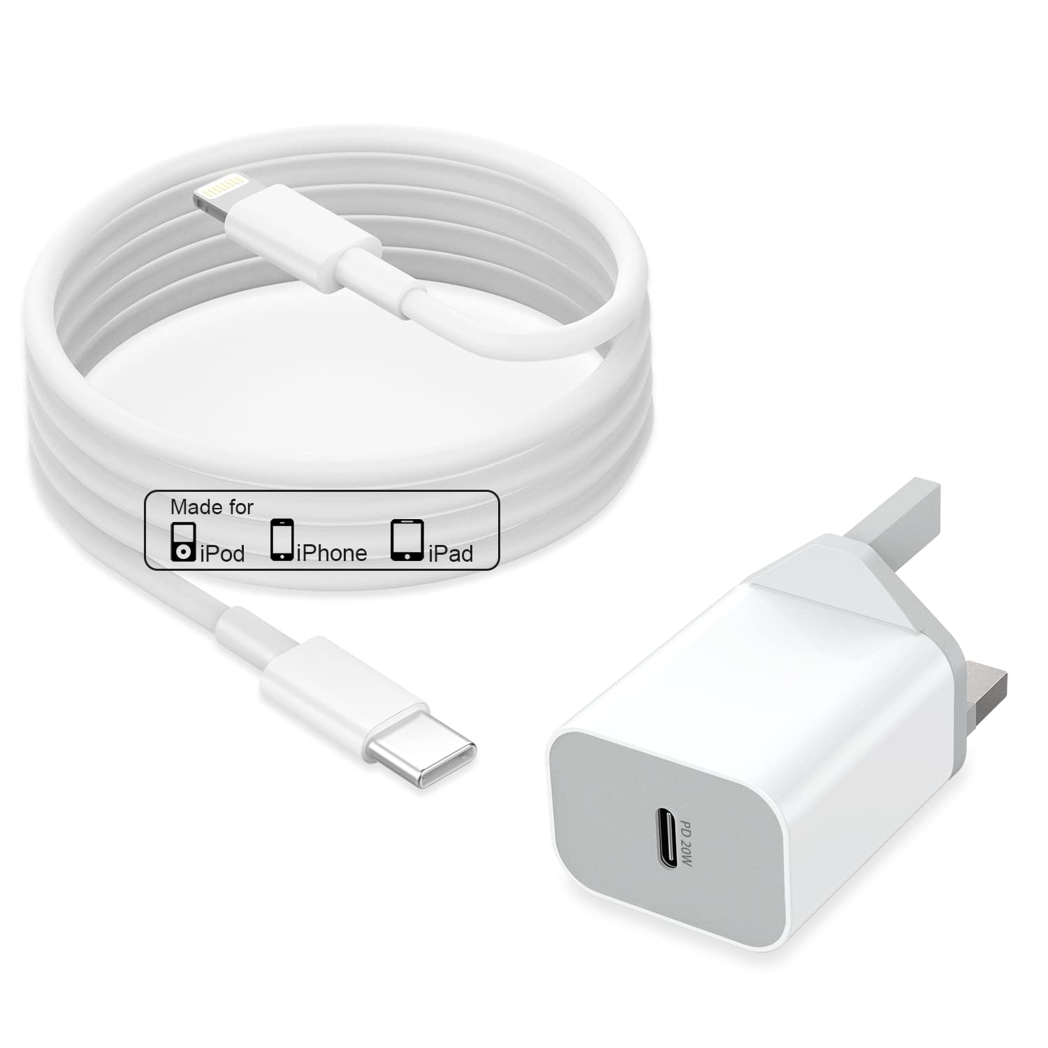 Essri iPhone Charger Plug and Cable 2m,Apple MFi Certified UK USB C Wall Charging Block,20W iPhone 13 Charger Plug for Apple iPhone 13 Pro Max/13 Mini/12 Pro/11/X/iPad