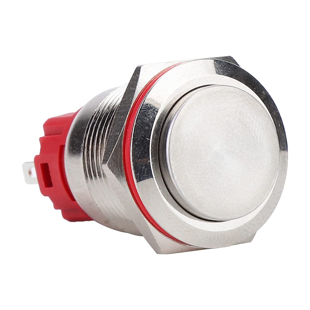 Latching Push Button Switch, DC 9-30V 1NO 1NC Stainless Steel Shell Self-Locking Push Button Switch Waterproof Round Pushbutton Switch for 19mm Mounting Hole(High Head Self-locking)