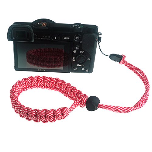 FoRapid Braided 550 Paracord Adjustable Camera Wrist Strap/Bracelet Quick Release Connector Fits All Camera Lugs for Mirrorless Compact System DSLR Cameras, Binoculars - Red/White