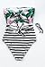 CUPSHE Women's Leaves Printing Stripe Halter One-Piece Padding Swimsuit with Cutout (L)
