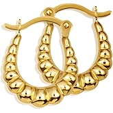 Gold Reversible Croissant Ribbed Hoop Earrings for Women | 10K or 14K Yellow Gold