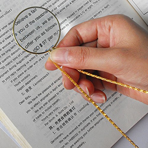 5X Pendant Reading Magnifier Loupe Chain Best Necklace Map Magnifying Glass Hanging Magnifying Glass for Reading Newspaper,Magazine Gold