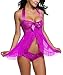 Avidlove Women Sexy Nightwear Halter Lace Strap Chemise Babydoll Lingerie Set Light Purple