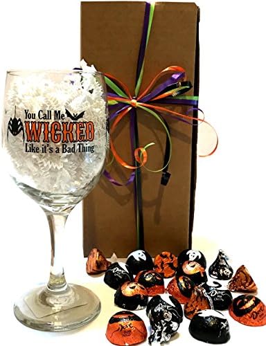 Halloween Halloween Wine Glass - Halloween Beer Glass - WITH Halloween Treats - Halloween Gift For Adults! (Wine - Wicked Wine)
