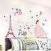 Iuhan Bonjour Paris Wall Sticker Lovely Sweet Girl with Rose Mural Decor Bedroom Home Sticker Wall